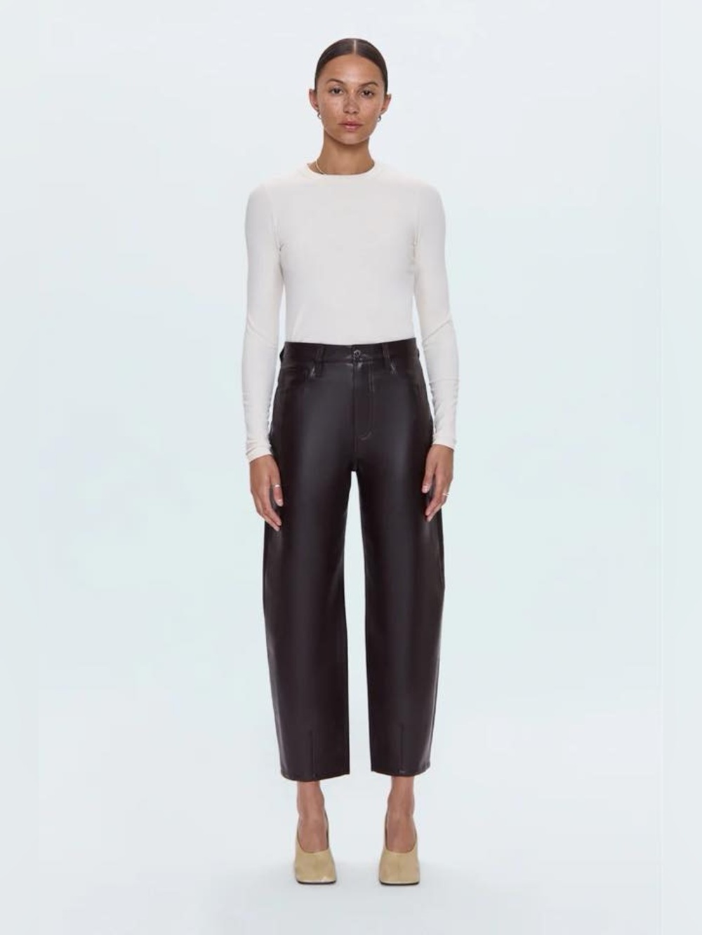Pistola Eli High Rise Faux Leather Barrel Pant French Roast 26/4